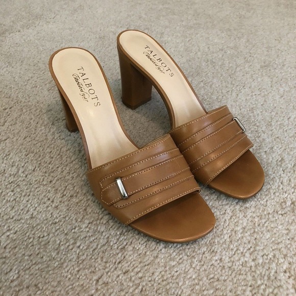 Talbots Shoes - Talbots Slide Size 6.5 Block Heel 3” Brown Leather Career Neutral
